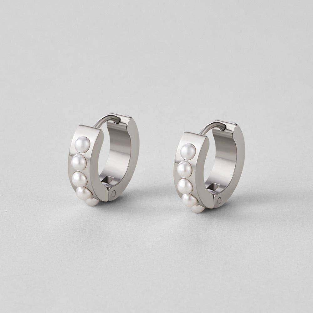 Silver-Tone Eula Pearl Hoop Earrings