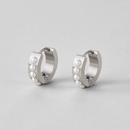 Silver-Tone Eula Pearl Hoop Earrings