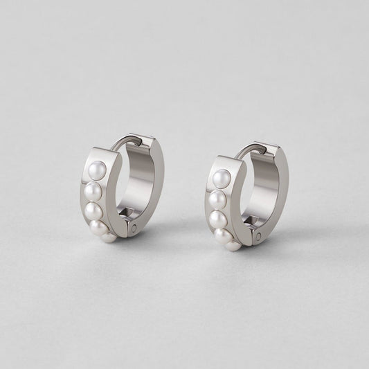 Silver-Tone Eula Pearl Hoop Earrings