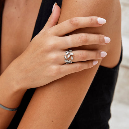 Silver-Tone Leaf Ring