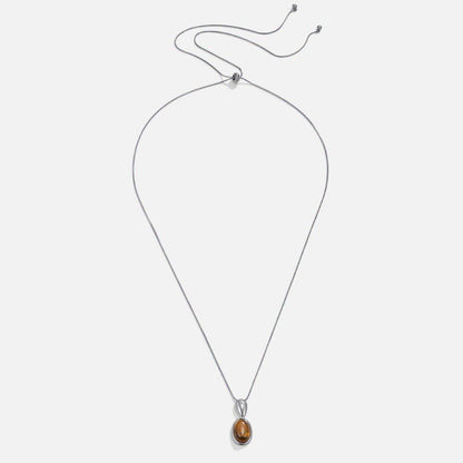 Silver-Tone Tiger Eye Stone Long Necklace