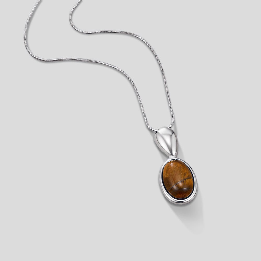 Silver-Tone Tiger Eye Stone Long Necklace