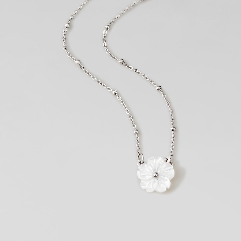 Silver-Tone White Blossom Flower Necklace