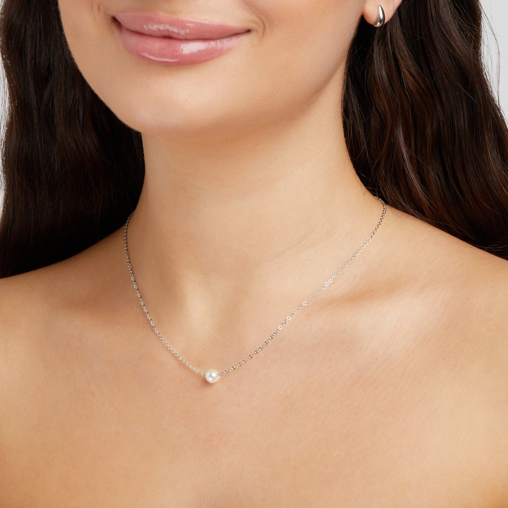 Solitaire Silver-Tone Pearl Necklace