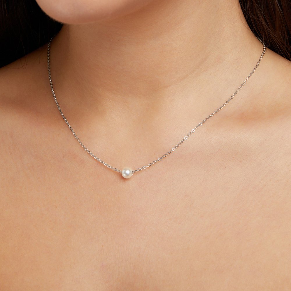 Solitaire Silver-Tone Pearl Necklace