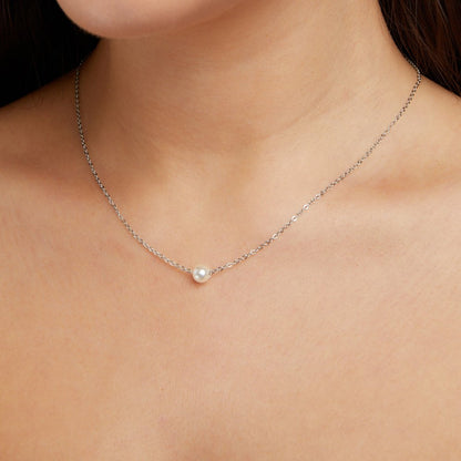 Solitaire Silver-Tone Pearl Necklace
