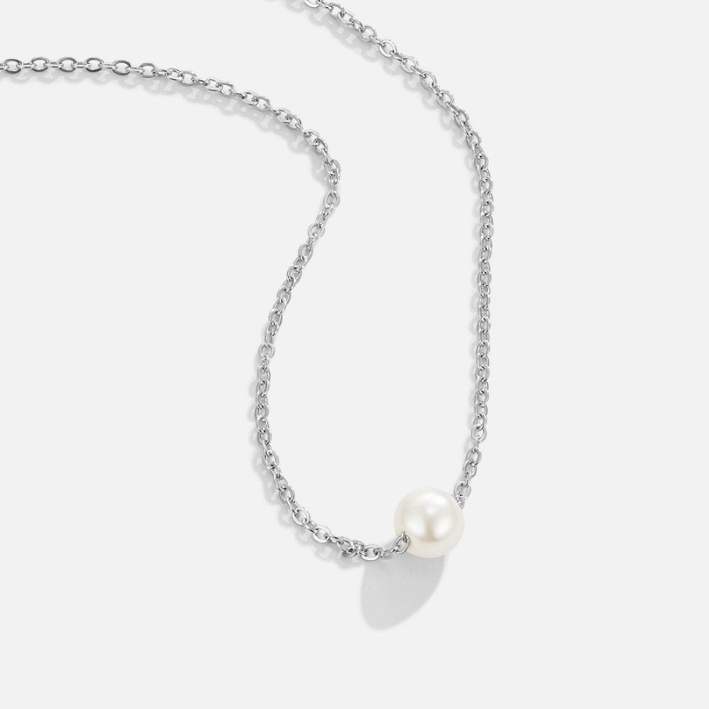 Solitaire Silver-Tone Pearl Necklace
