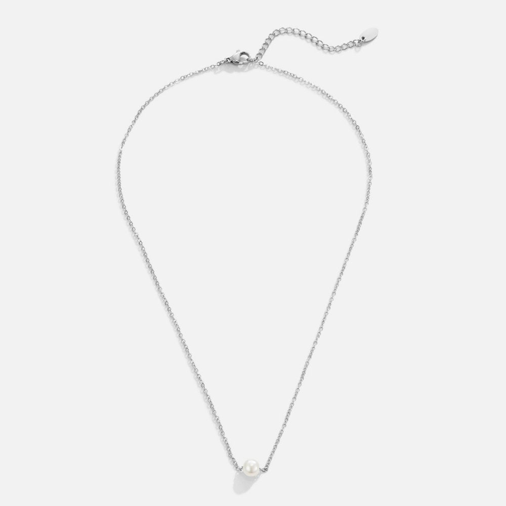 Solitaire Silver-Tone Pearl Necklace