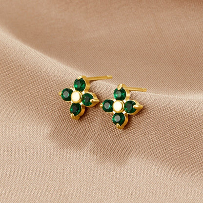 Tiny Emerald Green Petal Stud Earrings