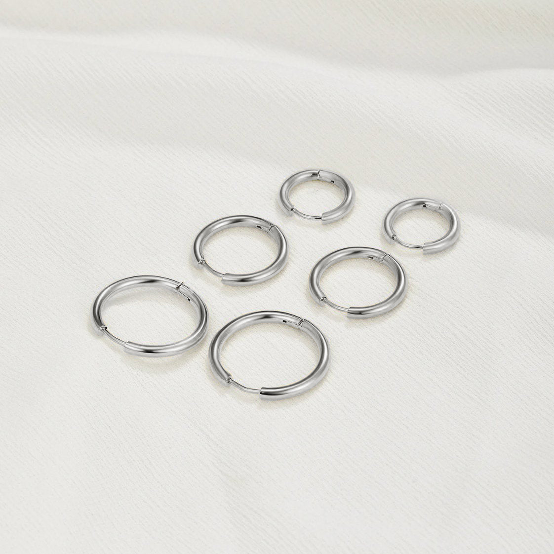 Triple Hoop Earrings Silver-Tone Set