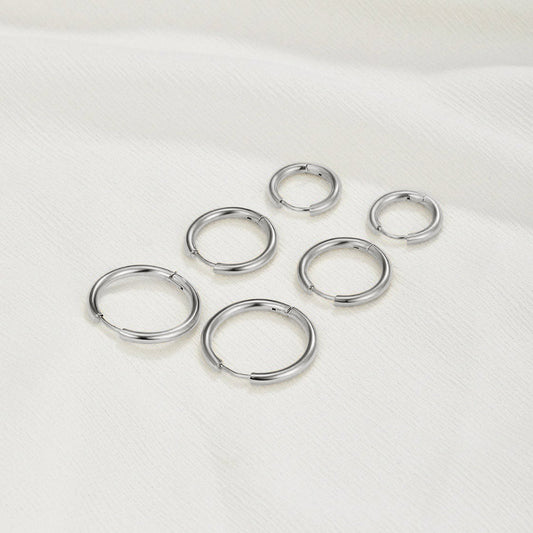 Triple Hoop Earrings Silver-Tone Set