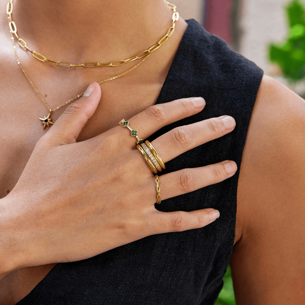 Vana Trio Gold-Tone & Crystal Ring Set
