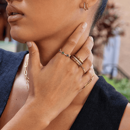 Vana Trio Gold-Tone & Crystal Ring Set