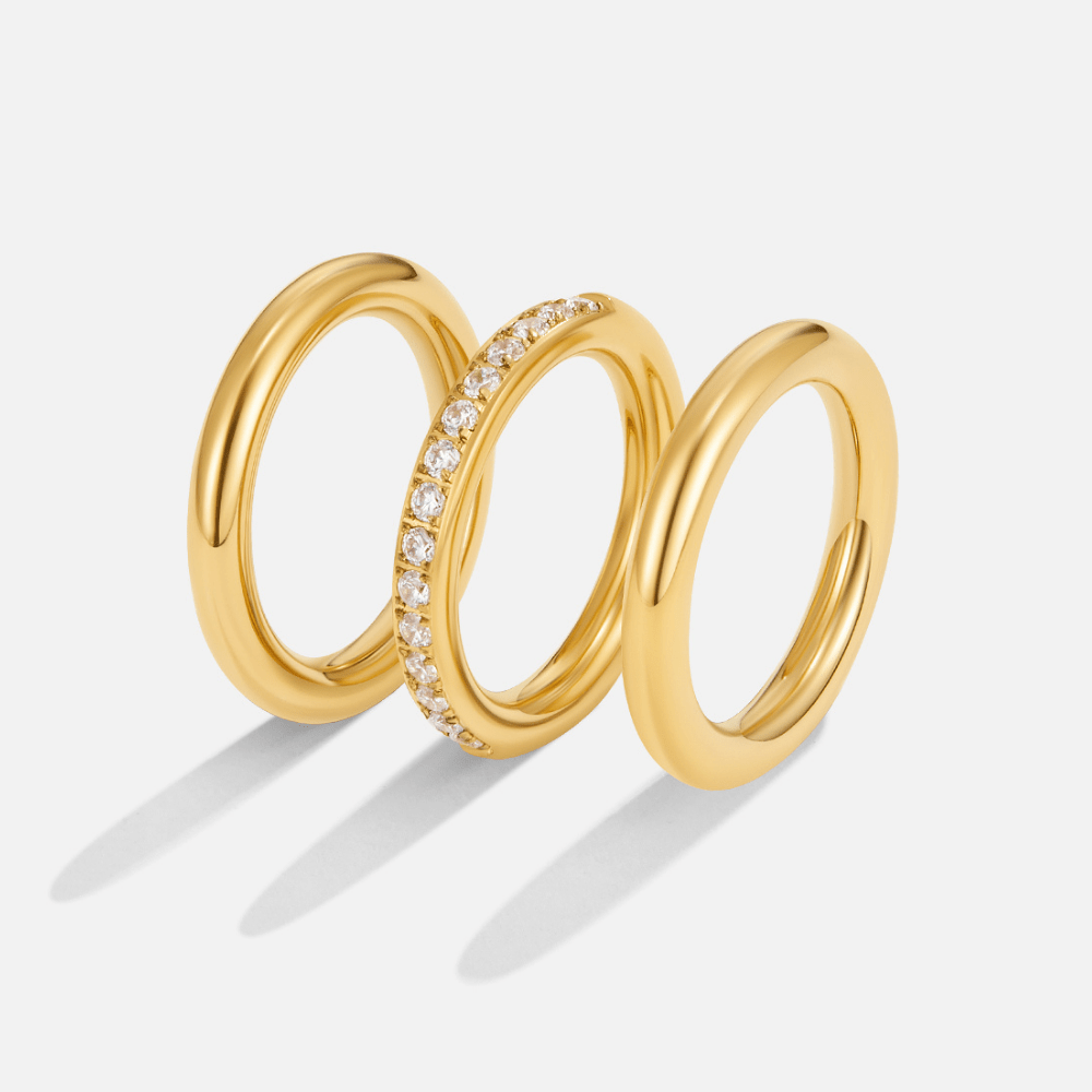 Vana Trio Gold-Tone & Crystal Ring Set