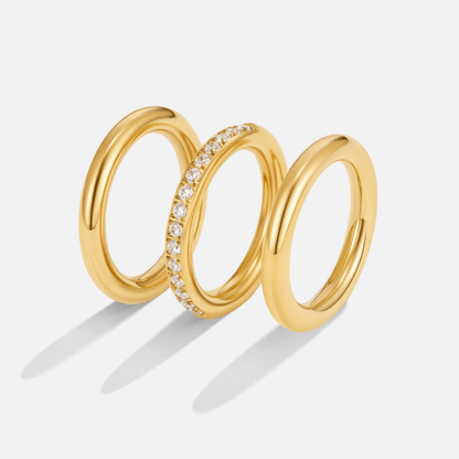 Vana Trio Gold-Tone & Crystal Ring Set