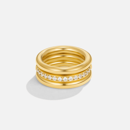 Vana Trio Gold-Tone & Crystal Ring Set