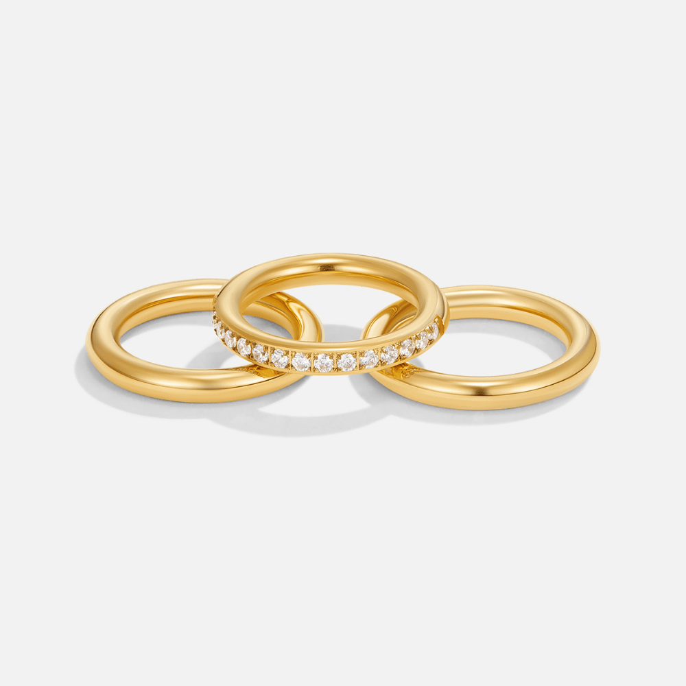 Vana Trio Gold-Tone & Crystal Ring Set