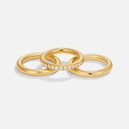 Vana Trio Gold-Tone & Crystal Ring Set