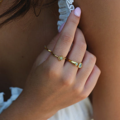 Vintage Lotus Flower Opal-Effect Ring
