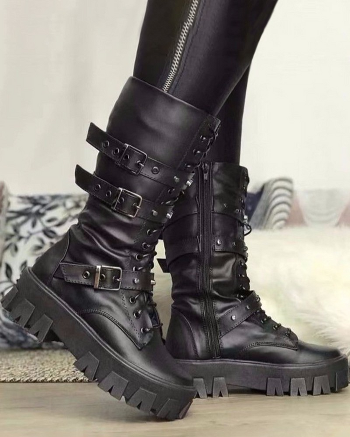 Boots with Zipper and Buckles