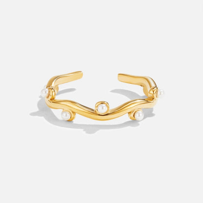 Wavy Pearl Gold-Tone Ring