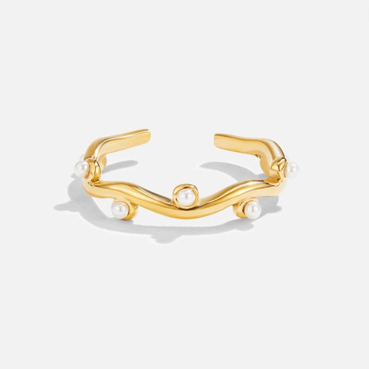 Wavy Pearl Gold-Tone Ring