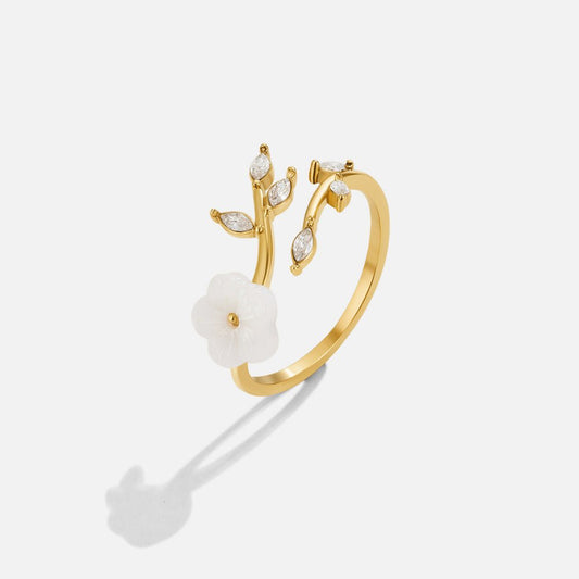 Silver-Tone White Blossom Flower Ring