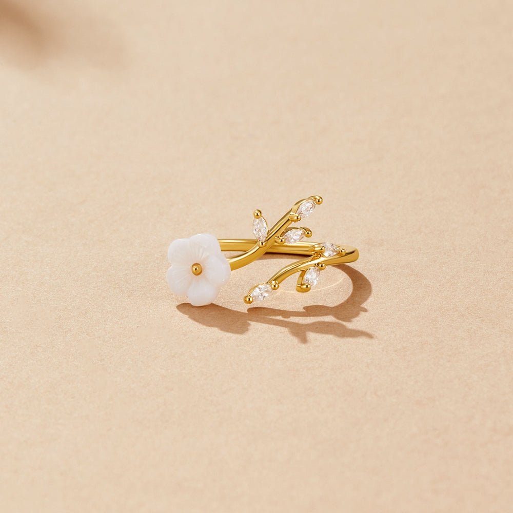 Silver-Tone White Blossom Flower Ring