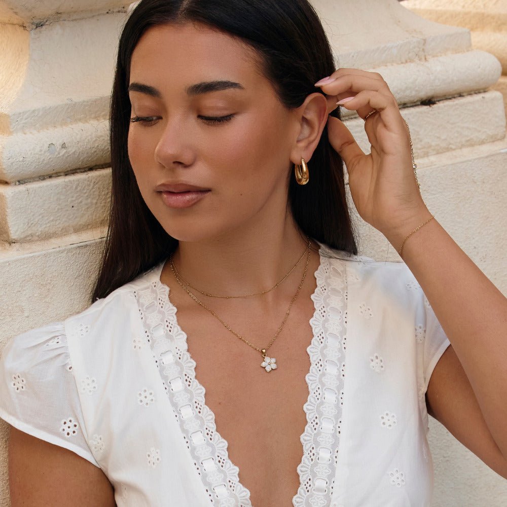 White Sakura Bloom Gold-Tone Necklace