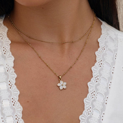 White Sakura Bloom Gold-Tone Necklace