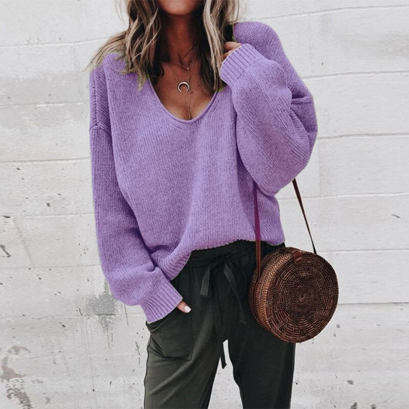 Loose V-neck Knitted Top Sweater