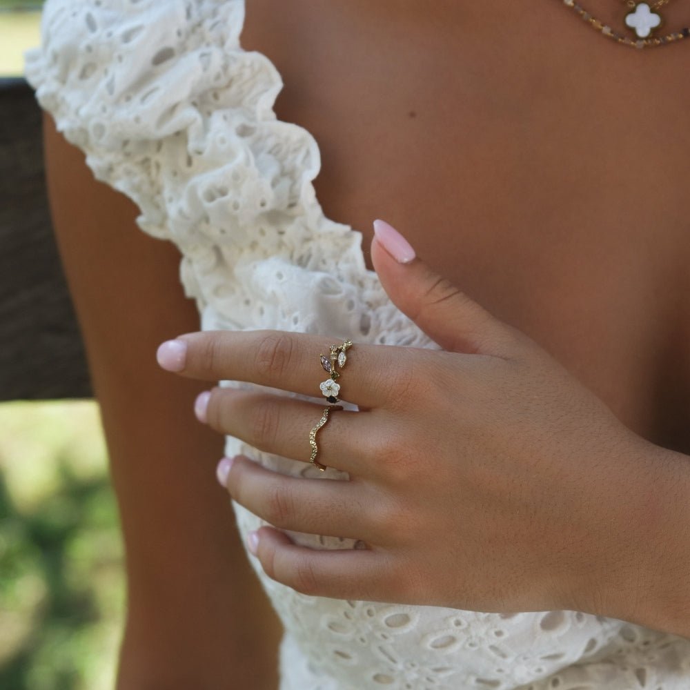 Crystal White Blossom Gold-Tone Ring